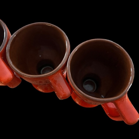 Vintage Frankoma Pottery Westwind Flame Red Orange Stemmed Mugs Set Of 4 - Picture 7 of 16